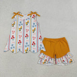 Matching Baby girls sleeveless flower short sleeve scalloped shorts outfits