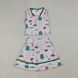 GSD3520 Girls flower golf pink checkered  button skirt outfits yoga
