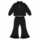 Pre-order girls solid long sleeve zipper outfits sweatshirt material