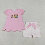 Matching Baby girls Easter bunny pink romper outfits embroidery