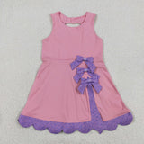 GSD3028 girls purple bow pink sleeveless Dress yoga