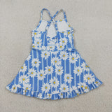GSD2283 girls sleeveless blue sunflower Dress yoga