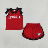 GSSO3834 girls GEORGIA red black bow sleeveless shorts outfits