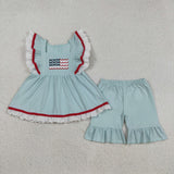 GSSO2926  baby girls July Fourth flage shorts outfits embroidery