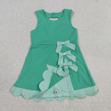 GSD3029 girls green checkered bow sleeveless Dress yoga