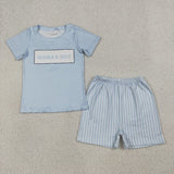 Matching  Baby boys girls flower blue summer romper outfits