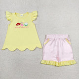 Matching  Baby boys girls friend hat yellow romper outfits embroidery