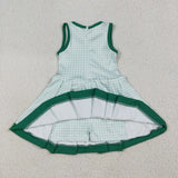 GSD2632 girls sleeveless green checkered Dress yoga