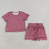 Matching Baby girls team short sleeve scalloped shorts outfits