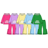 Preorder MOQ 5 pcs Each Color Solid Color Ruffles Plaid Hoodie Girls Set-2026.8.20