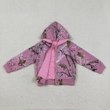 GT1591 baby girls branch leaf rose zipper hooded coat top