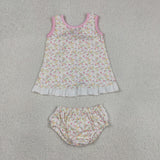 GBO0518 girls flower bow sleeveless bummies set