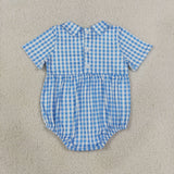 SR4231 baby girls boys baby brother blue checkered romper smocked