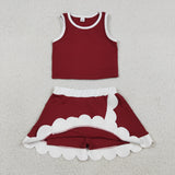 GSD4027 baby girls red white sleeveless scalloped skirt Outfits yoga