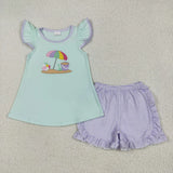 Matching Baby girls boys beach short sleeve stripe shorts outfits embroidery