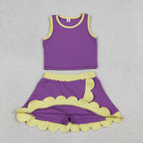 GSD4015 baby girls purple yellow sleeveless scalloped skirt Outfits yoga