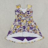 GSD3801 girls team LSU tigger purple bow sleeveless dress yoga