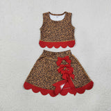 GSD4234 girls leopard red bow sleeveless scalloped skirt outfits yoga