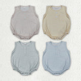 Matching Baby girls checkered button sleeveless romper