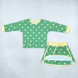 GLD1764 Dots green yellow Long Sleeves Girls Skorts outfits
