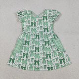 Matching Baby girls green bow romper dress long sleeves