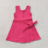 GSD3878 girls solid rose bow sleeveless dress yoga