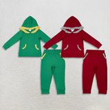 Matching Baby Girls solid ruffle hooded long sleeves pants outfits