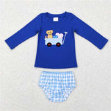 Matching Girls boys puppy long sleeve Valentine's  bummies outfits embroidery