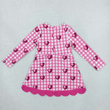 GLD1750 girls Valentine love pink plaid long sleeve bow dress yoga
