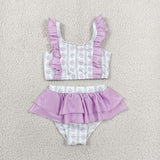 S0644 Baby girls purple flower 2 pieces swimsuits