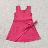 GSD3878 girls solid rose bow sleeveless dress yoga