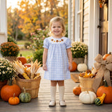 GSD4250 girls turkey blue checkered short sleeve dress smocked
