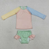 S0637 Baby girls long sleeve green zipper swimsuit