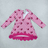 GLD1750 girls Valentine love pink plaid long sleeve bow dress yoga