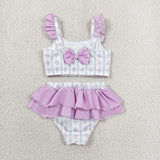 S0644 Baby girls purple flower 2 pieces swimsuits