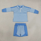 Matching  girls stripe long sleeve zipper shorts clothing yoga