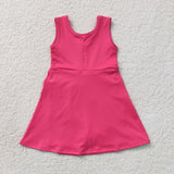 GSD3878 girls solid rose bow sleeveless dress yoga