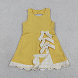 GSD3318 girls yellow sleeveless bow scalloped dress yoga