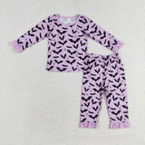 Matching Baby girls Halloween bat purple long sleeve clothing