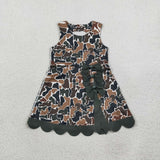 GSD4229 girls camo sleeveless bow scalloped skirt outfits yoga