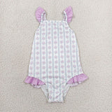 S0643 Baby girls purple flower swimsuit