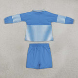 Matching  girls stripe long sleeve zipper shorts clothing yoga