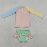 S0637 Baby girls long sleeve green zipper swimsuit