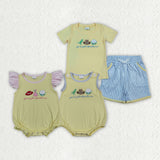 Matching  Baby boys girls friend hat yellow romper outfits embroidery