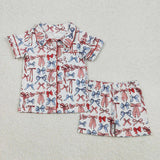Matching Girls July Fourth bow button short sleeve pajamas