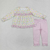 GLP2119  long sleeve spring floral pink legging outfits