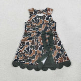 GSD4229 girls camo sleeveless bow scalloped skirt outfits yoga