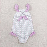 S0643 Baby girls purple flower swimsuit