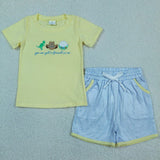 Matching  Baby boys girls friend hat yellow romper outfits embroidery