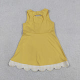 GSD3318 girls yellow sleeveless bow scalloped dress yoga